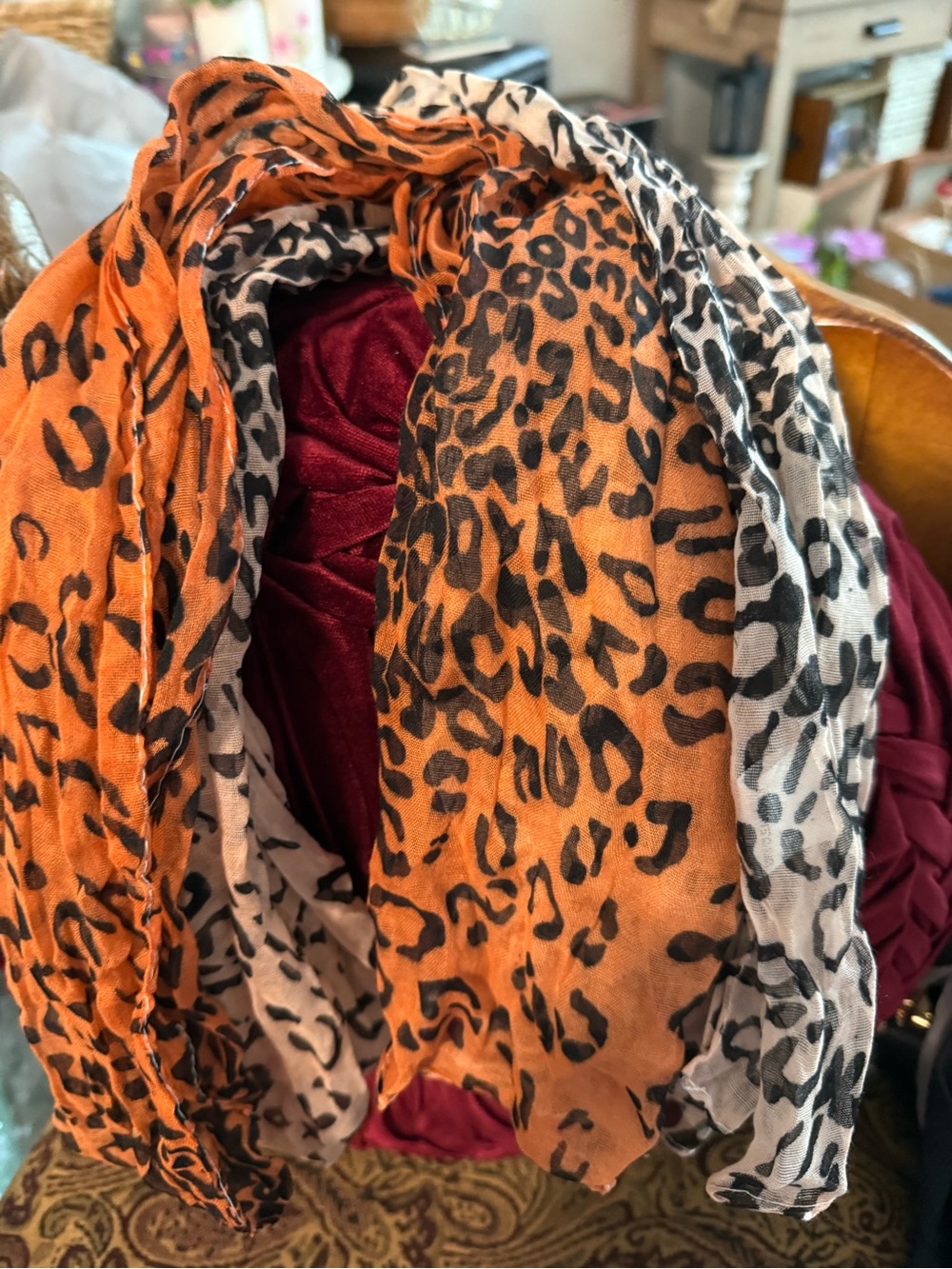 🌷NEW🌷 Leopard Print Lightweight Scarf in Orange and Cream